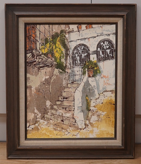 Bernard Dufour (French, 1922-2016), pair of oils on canvas, Continental street scenes, each signed, 44 x 40cm, one framed. Condition - one good, one fair